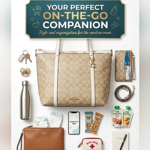 Coach Signature Carryall Gold Zipper Cream Straps Flawed OS